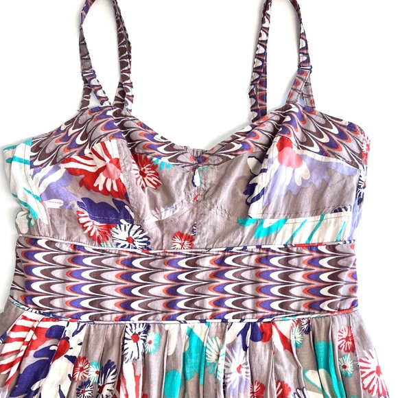 Aryeh Retro Fit and Flare Strappy Cotton Boho Floral Print Dress Medium - Picture 3 of 9